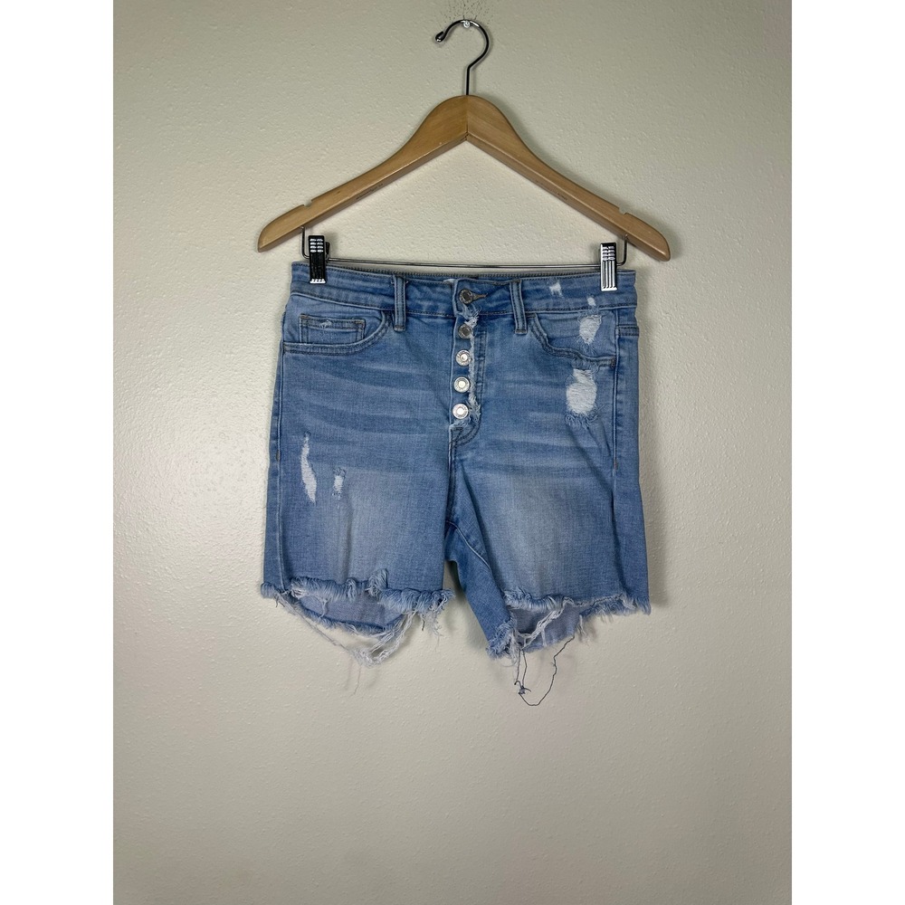 VERVET Women M‎ Light Wash Boho Edgy Distressed Cutoff Button Fly Denim Shorts